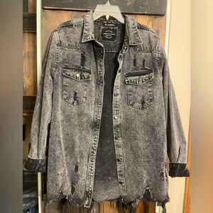 American Bazi Washed Black Denim Distressed Jacket like new